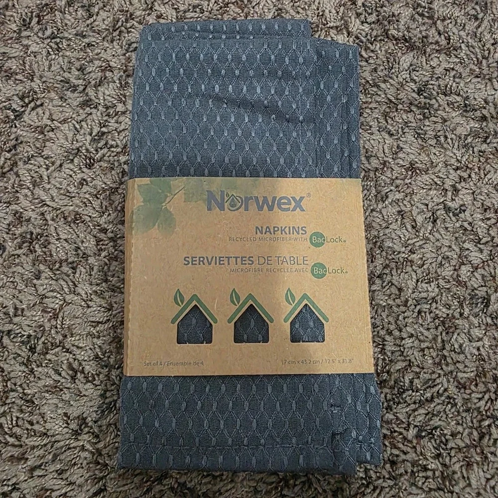 Norwex Napkins Bundle 2 Packs of 4 Graphite Gray Recycled Microfiber BacLock 8ct